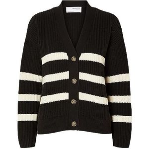 SELECTED FEMME Slfbloomie Ls Knit Noos Cardigan voor dames met V-hals, Zwart/strepen: sneeuwwit