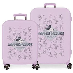 Disney Happiness Bagage voor meisjes en meisjes, paars, maletaset, kofferset, Lila, Kofferset