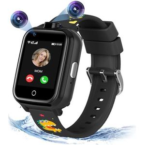 4G waterdichte SOS-smartwatch voor kinderen met wekker, muziekspeler, camera, smartwatch, cadeau voor jongens en meisjes van 3 tot 12 jaar (zwart)