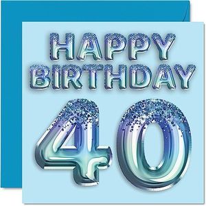 Verjaardagskaart voor mannen - feestbal blauw glitter - verjaardagskaarten voor 40e man, vriend, vader, broer, oom, neef, 145 mm x 145 mm, wenskaarten voor veertig veertig
