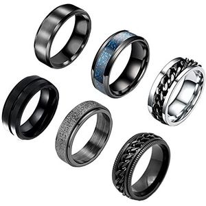 VELESAY 6 stuks roestvrijstalen ringen voor mannen en vrouwen, vintage, rock, gothic, ring, ketting, heren, zwart, punk, kettingring, heren, roestvrij staal, Keltische draak, ring, staal