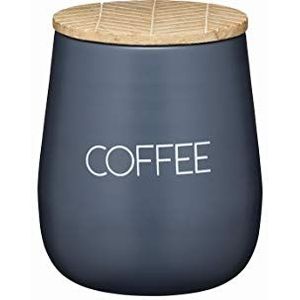 Kitchen Craft - Koffiebox van ijzer en waterdicht deksel van mangohout, koffiepot, 12,5 x 15 cm - bruin en grijs