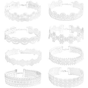 MILAKOO Kanten halsketting voor dames, gothic, vintage, wit/zwart, Zink, Geen edelsteen