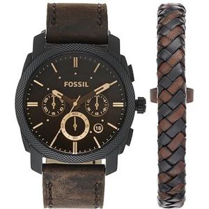 Fossil 'Machine' Herenhorloge, chronograaf uurwerk met roestvrijstalen of leren bandje., Donkerbruin