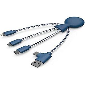 Xoopar Mr Bio 4-in-1 Multi USB-kabel - Milieuvriendelijke en biologisch afbreekbare USB-kabel - Universele USB-oplader voor Apple iPhone Samsung Google Huawey Xiaomi OnePlus LG Kindle (blauw)