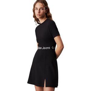 Calvin Klein Jeans Jurk met korte mouwen tape Milano uitlopende jurk voor dames, Zwart