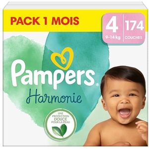 Pampers Harmonie 174 stuks babyluiers maat 4 (9 - 14 kg), maandbox, zachte bescherming van de huid en plantaardige ingrediënten