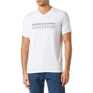 Armani Exchange T- Shirt Stretch en Coton avec Logo et Col en V Homme, Blanc, XS