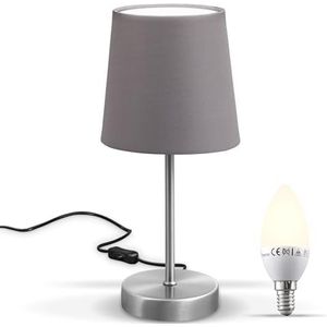 B.K.Licht I Tafellamp I klassieke I design I voor binnen I aan/uit schakelaar I slaapkamer I stoffen bedlamp I netstroom I stof I grijs I E14 fitting I excl. lichtbron