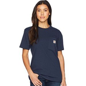 Carhartt K87 T-shirt met korte mouwen en zak, losse pasvorm, T-shirts voor dames (1 stuk), Navy Blauw
