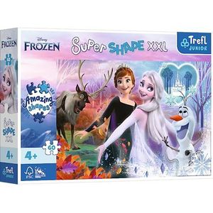 Trefl - Puzzels 60 XXL Super Shape-vormen, grote stukjes, sprookjesfiguren, om in te kleuren vanaf 4 jaar, 50010, frozen zussen, danseressen