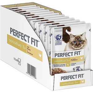 PERFECT FIT, Kattenvoer, natvoer, voor gevoelige katten vanaf 1 jaar, 12 zakjes (12 x 85 g)