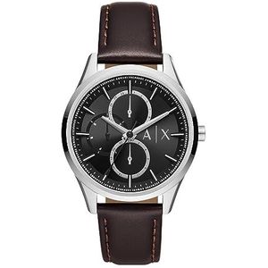 Armani Exchange - Multifunctioneel herenhorloge, met ten minste 50% gerecycled roestvrij staal, 42 mm kast, lederen band, zilver, zilver., Riemen