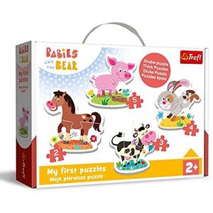 Trefl - Babies and the Bear, op een boerderij - 4 grote puzzels voor peuters, 2 tot 5 delen, dikke puzzels voor peuters, voor kinderen vanaf 2 jaar