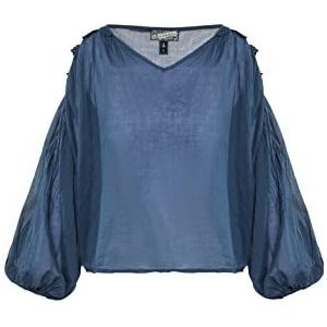 DreiMaster Vintage Damesblouse, katoen, marineblauw, M, Marinier