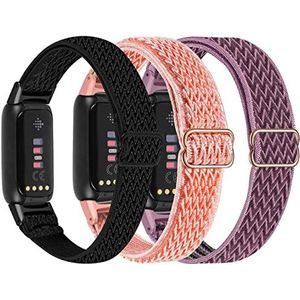 Nigaee Set van 3 elastische nylon bandjes compatibel met Fitbit Luxe, rekbaar en verstelbaar, van ademende stof, voor dames en heren