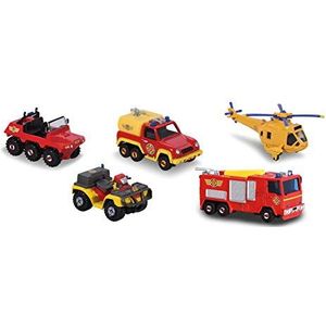 Dickie 203094002038 Brandweerman Sam – 5-delige cadeauset – 5 voertuigen van metaal