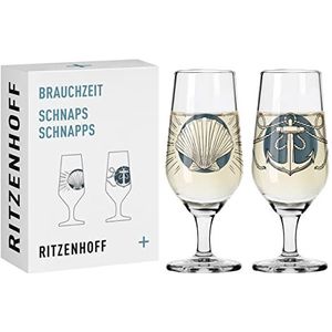 borrelglas 40 ml set van 2 – serie Brauchzeit nr. 1 + 2 – dierenwezen – rond, blauw en grijs