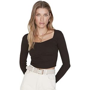 TRENDYOL Dames Shirt met vierkante kraag standaard bruin, XL, Bruin