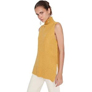 Trendyol Pull en tricot demi-pêcheur pour femme, moutarde, L