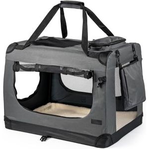 Lionto Opvouwbare transportbox, voor honden, voor de auto, box, tas, XL, 82 x 58 x 58 cm, grijs