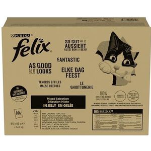 Felix Delicaat conisch gemengde keuze: Rundvlees, kip, tonijn, kabeljauw – 80 x 85 g