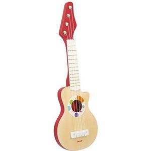 JANOD - Serie Rock gitaar van hout, confetti, speelgoed voor imitatie en muzikaal ontwaken van kunststof, 4 reservesnaren, vanaf 3 jaar, J07644, meerkleurig, eenheidsmaat
