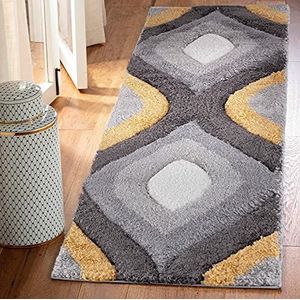 Serdim Rugs Modern hoogpolig tapijt van polyester, zacht, gebogen, 60 x 220 cm, goudkleurig
