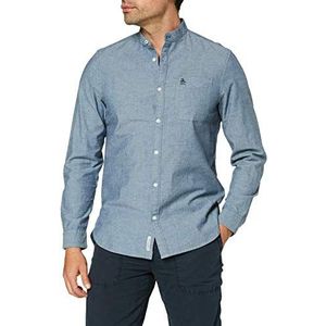 ORIGINAL PENGUIN Chambray Casual overhemd voor heren, zonder kraag, blauw (Dark Jeans)