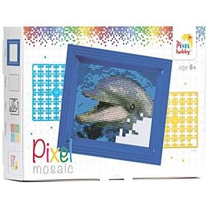 Pixel P31001 Dolfijn mozaïek cadeauset met frame, eenvoudig insteeksysteem, strijkvrij en lijmen, bioplastic stenen