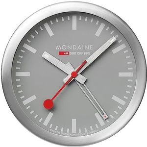 Mondaine Mini-wandklok en wekker met aluminium behuizing, tikkende secondewijzer, kleur: zilver/grijs, A997.MCAL.86SBV.1