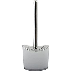 MSV Toiletborstel in houder/wc-borstel Aveiro - PS kunststof/rvs - wit/zilver - 37 x 14 cm