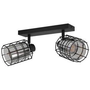 EGLO Consaca Plafondlamp, 2-lichts, modern, industrieel metaal, rookglas, zwart, transparant, spot met E27-fitting