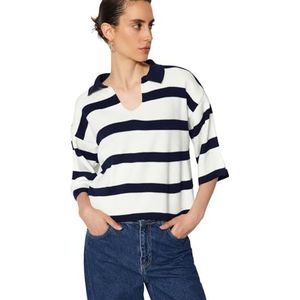 Trendyol Pull en tricot basique à col polo pour femme Coupe droite, bleu marine, S