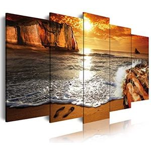 DekoArte 263 - Moderne foto's gedigitaliseerde kunstfoto afdrukken | decoratief canvas voor je woonkamer of slaapkamer | Landschapsstijl zonsondergang op het strand | 5 stuks 150 x 80 cm
