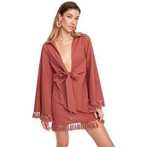 Trendyol Women Relaxed Breasted Shirt Collar Woven Femmes Décontracté Double Boutonnage Col Chemise Tissé Kimonos & Kaftans, Cannelle, M