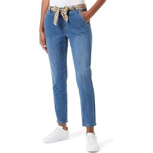 Cream Women's Jeggings Denim Pants Skinny Fit Tying Belt Cropped Length Pockets Trousers Femme, Dark Blue Denim, M