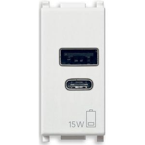 Vimar 14292.AC.15 Plana USB-voeding 15 W 3 A 5 V voor elektronische apparaten, USB A en USB C-uitgangen