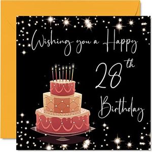 Verjaardagskaart voor 28e verjaardag voor dames en heren – elegant – verjaardagskaart voor 28e verjaardag voor vrouwen, zoon, dochter, broer, zus, oom, tante, 145 mm x 145 mm