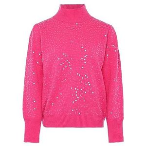 faina Women's Haut en tricot fin avec col montant et paillettes Polyester Rose Taille M/L Pull Sweater, Medium, Rose, M