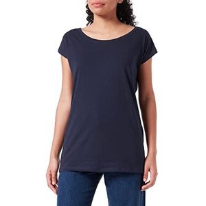 Build Your Brand Dames T-shirt met brede kraag, marineblauw, M, Navy Blauw