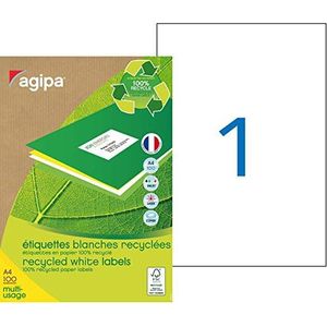 Agipa Box met 100 etiketten voor inkjetprinters, laserprinters, kopieerapparaten, 100% gerecycled, 210 x 297 mm