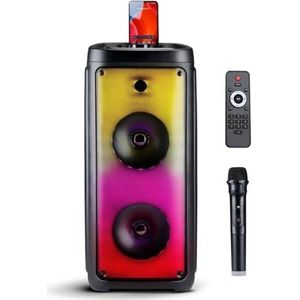 Bluetooth-luidspreker met microfoon – partybox met sfeerverlichting – karaoke-luidspreker voor volwassenen en kinderen – met Bluetooth, AUX- en USB-ingangen – gemakkelijk te vervoeren met handgreep –