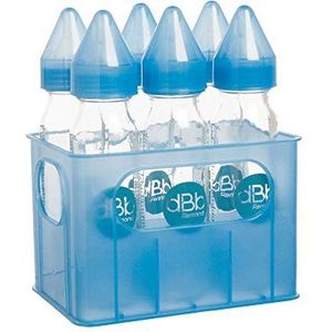 dBb Remond - 177366 – flessenhouder + 6 glazen flessen – fopspeen Nn – silicone – systeem blauw transparant – 240 ml