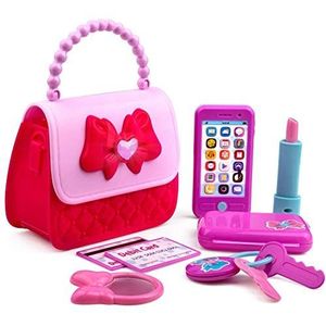 Playkidiz Princess Mijn eerste handtas - 8 stuks voor kinderen, handtas en speelaccessoires, simulatiespeelgoed, accessoires voor meisjes, telefoon en tas met lichten en geluid