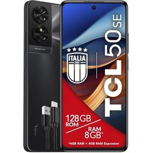 TCL 50SE Smartphone 4G Display 6,78"" FHD+ 90 Hz, 128 Go, 8 Go RAM (4 Go+4 Go RAM Expansion), 50 Mpx Caméra hybride, Android 14, Batterie 5010 mAh Fast Charging, Dual Sim, Grey, Câble USB Type-C