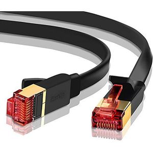 IBRA Gigabit Ethernet LAN-kabel (RJ45) kabel, gouden stekkers, 10 Gbit/s, 600 MHz, 10/100/1000 Mbit/s, STP, compatibel met CAT.5/CAT.5e/CAT.6, switch/router/modem, 10 m, plat, zwart