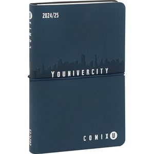 COMIX U Younivercity Agenda 2024-2025, hardcover, sluiting met elastiek en 224 pagina's, ideaal voor universiteit, 11,8 x 18 cm, blauw