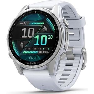 Garmin fēnix® 8 - AMOLED multisport GPS-horloge - zilver met witte siliconen band - 43 mm