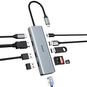 AYCLIF USB C Hub 10-in-1 Dual Screen USB C Dockingstation USB C Laptop Adapter (Gigabit Ethernet, 4K HDMI, USB 3.0, PD 100W, Micro 3,5 mm, SD/TF-drive) voor MacBook Pro/Air, HP, Lenovo, Dell, Surface